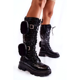 Joia Caçadores de botas femininas com bolsas estampado de animal preto militar 1