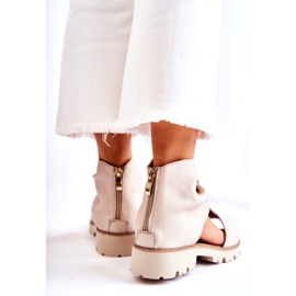 Sandálias femininas de couro com zíper Nicole 2748 bege 2