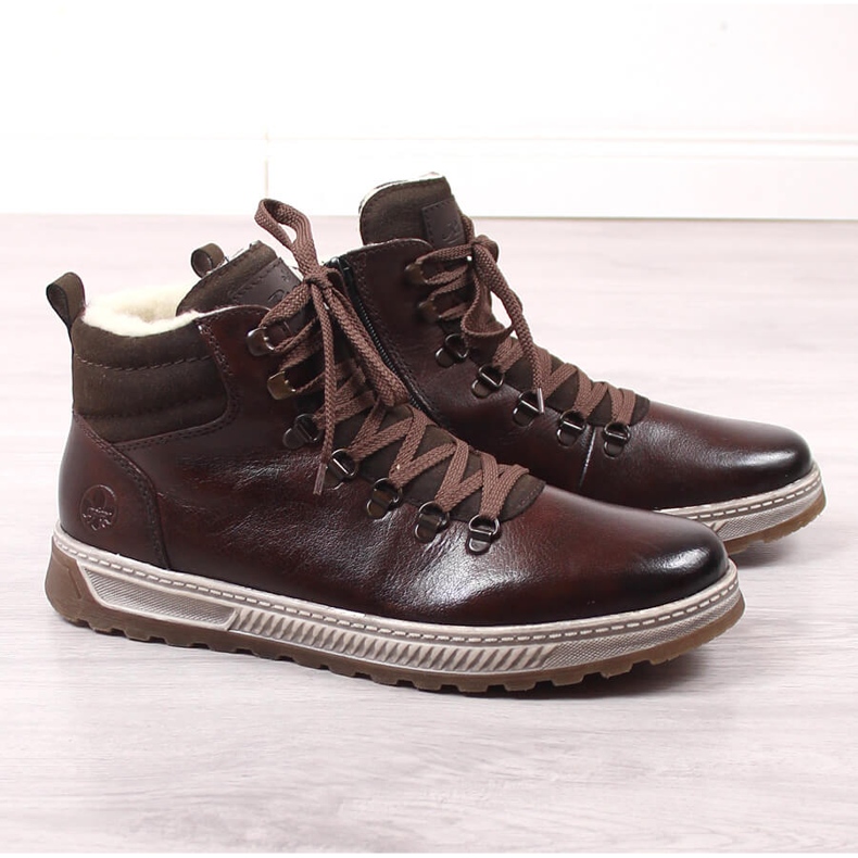 Botas altas de couro para homem castanho inverno Rieker 37002-25 1