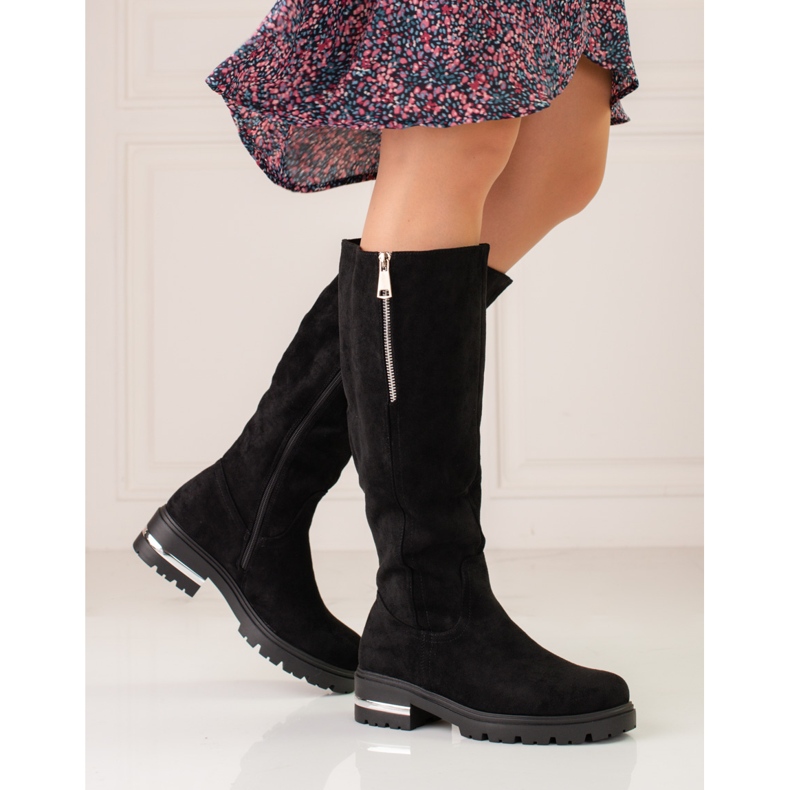 W. Potocki Bota feminina de camurça Potocki preto 1