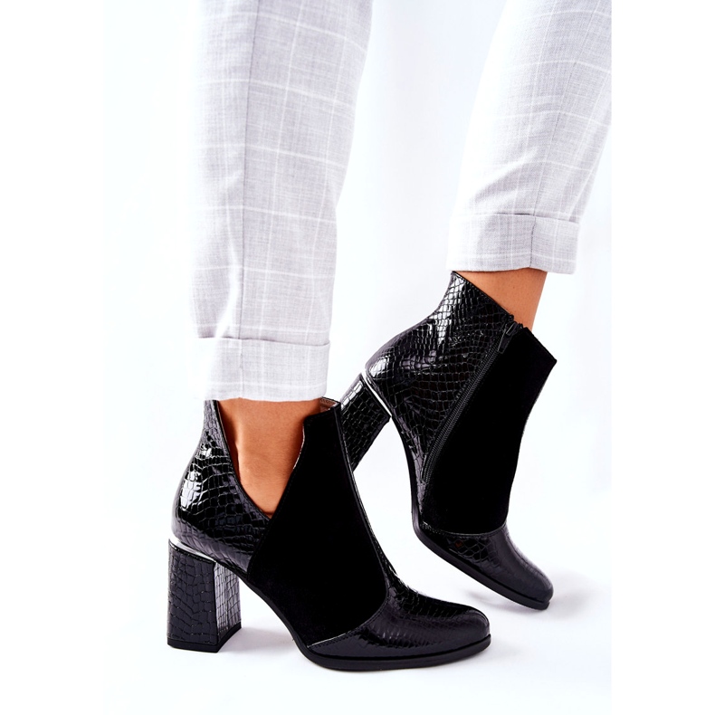 Botas de couro femininas com salto preto 4