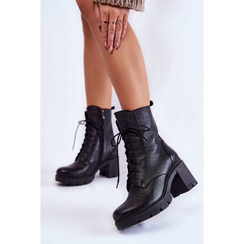 PL5 Botas femininas de couro com salto alto preto Rea 2