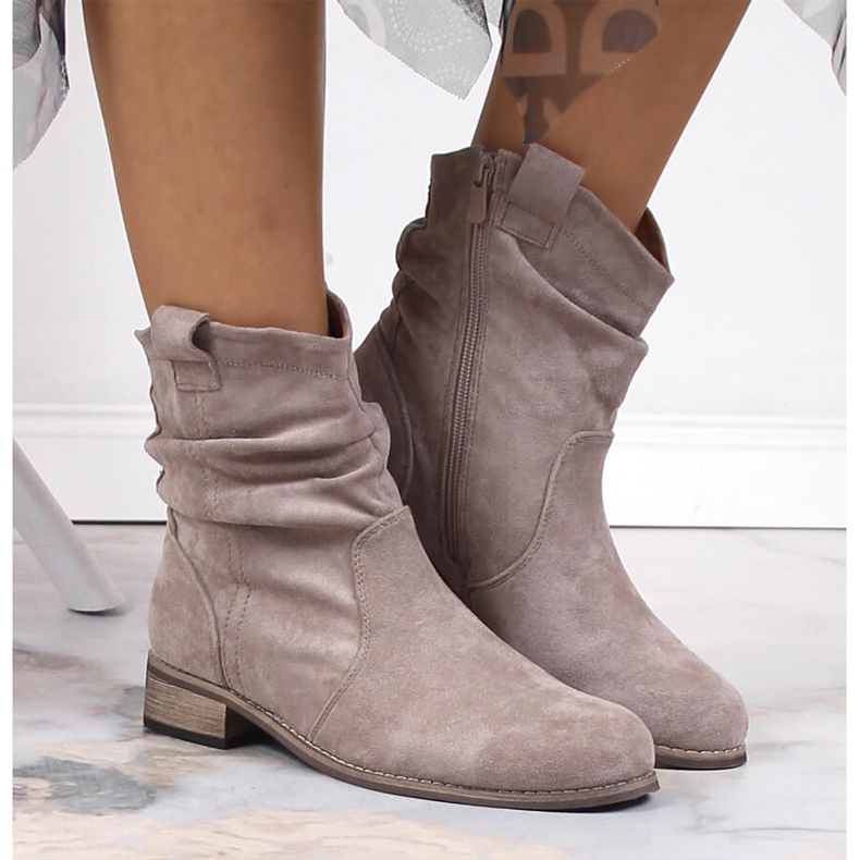 Camurça feminina, botas de cowboy quentes, bege Jezzi 2