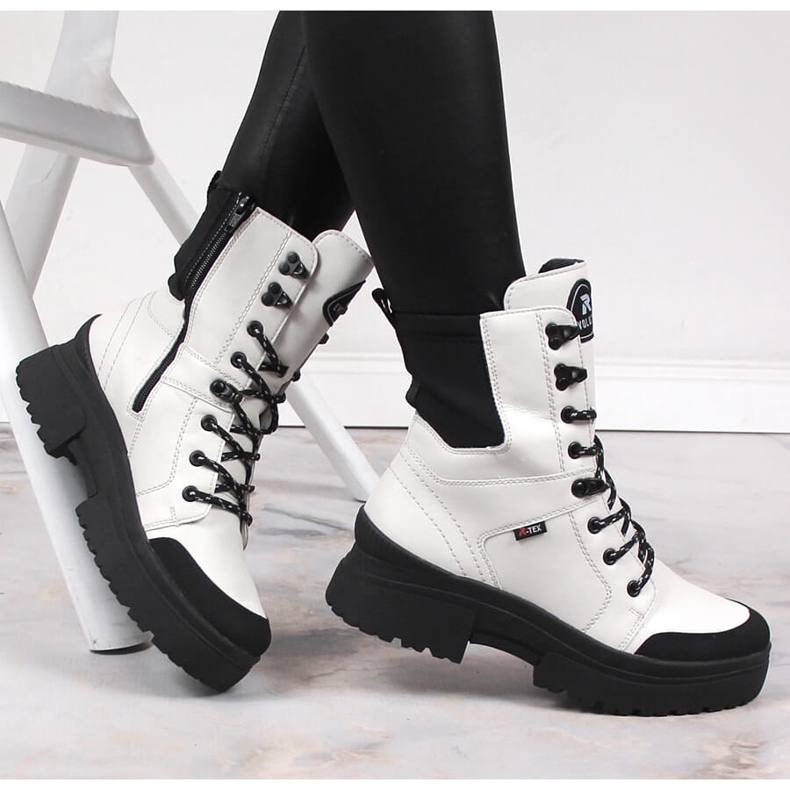 Botas brancas impermeáveis ​​em pele Rieker Revolution W0374-80 branco preto 1