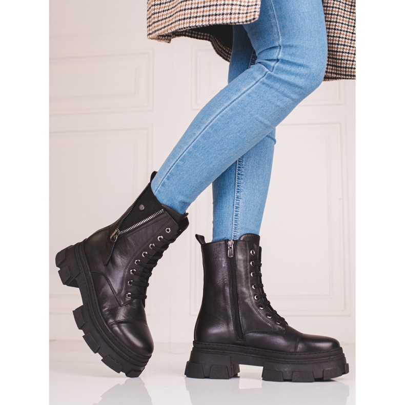 Bolsas femininas de couro com zíper decorativo Shelovet preto 1