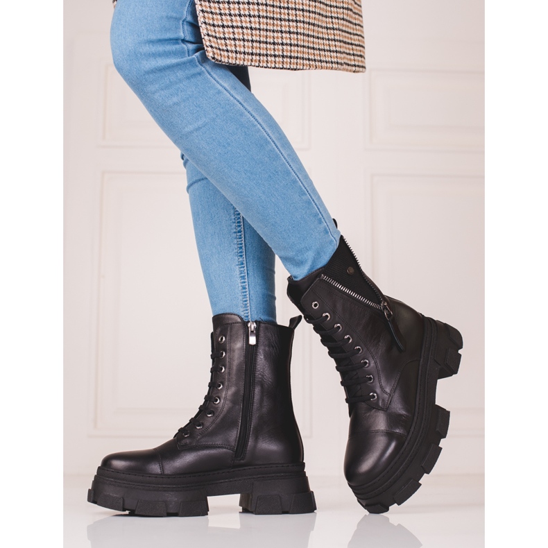 Bolsas femininas de couro com zíper decorativo Shelovet preto 2