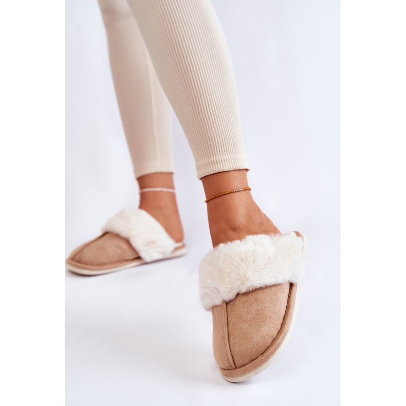 BM Chinelos femininos lisos com pelo bege Morisea marrom 2