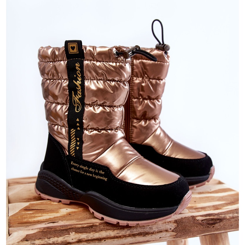 Botas de neve quentes de lã infantil no controle deslizante Golden Delhi dourado 1