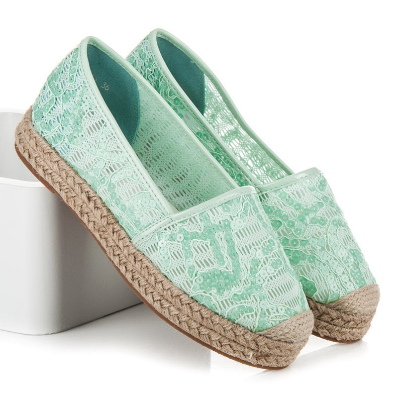 Vices Alpargatas de renda com lantejoulas verde 1 Vices Alpargatas de renda com lantejoulas verde 1