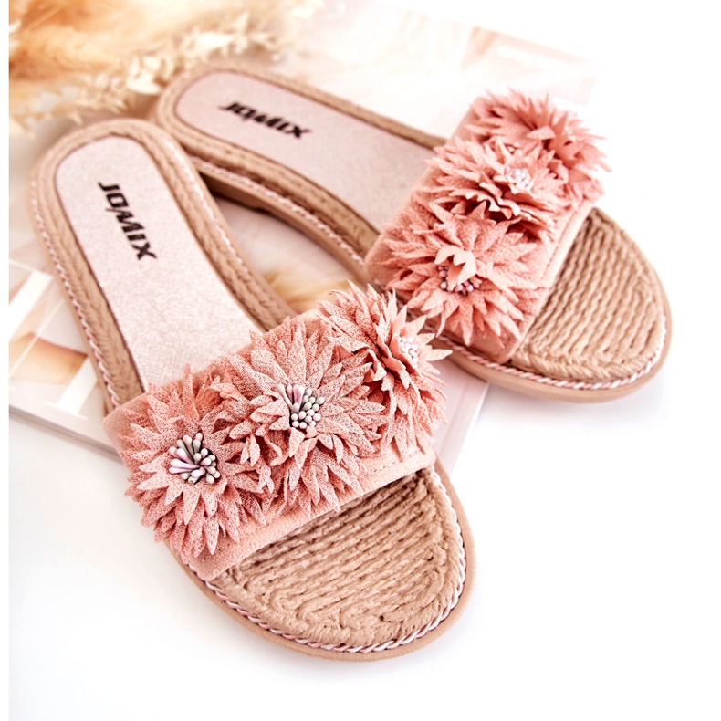 WJ1 Chinelos femininos com flores de tecido rosa Susana 2 WJ1 Chinelos femininos com flores de tecido rosa Susana 2