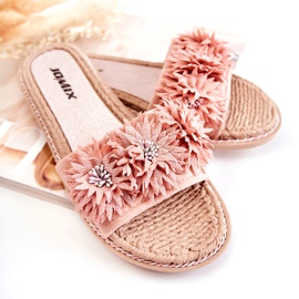 WJ1 Chinelos femininos com flores de tecido rosa Susana 3 WJ1 Chinelos femininos com flores de tecido rosa Susana 3