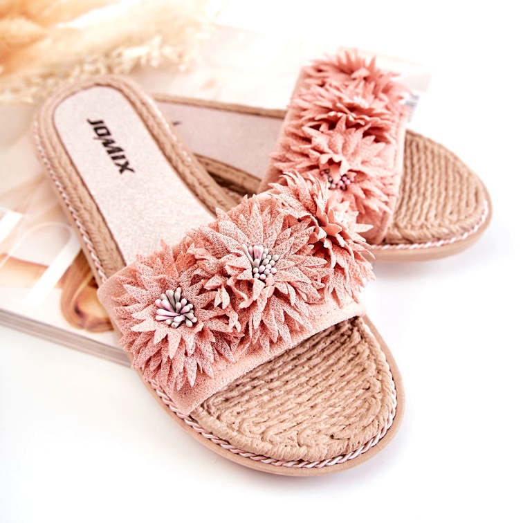 WJ1 Chinelos femininos com flores de tecido rosa Susana 3