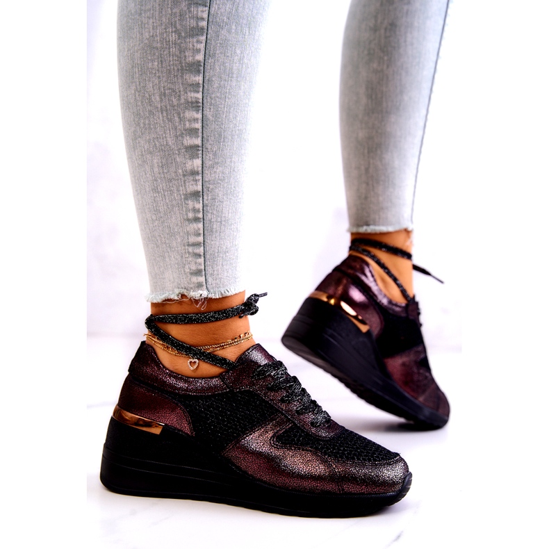 Tênis de cunha de couro com malha S.Barski preto 2