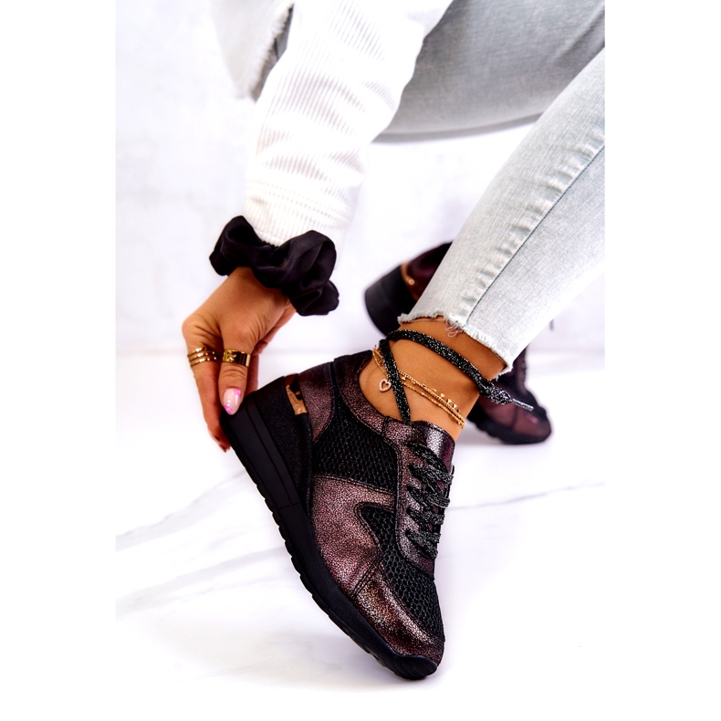 Tênis de cunha de couro com malha S.Barski preto 4