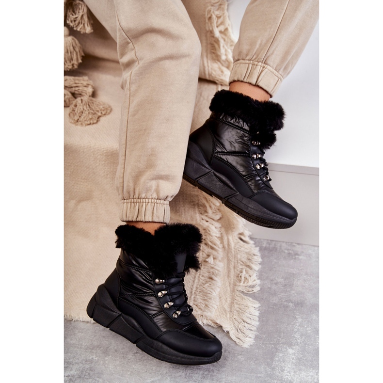 NEWS Botas de neve femininas com cadarço pretas Anna preto 3