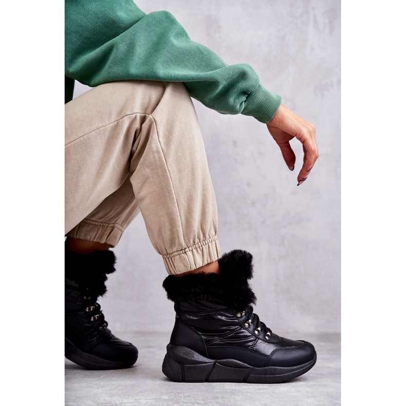 NEWS Botas de neve femininas com cadarço pretas Anna preto 5