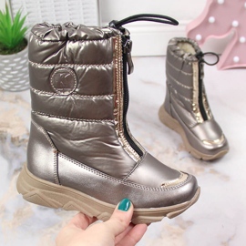 Botas de neve impermeáveis ​​para menina com membrana em dourado Kornecki 6920 1