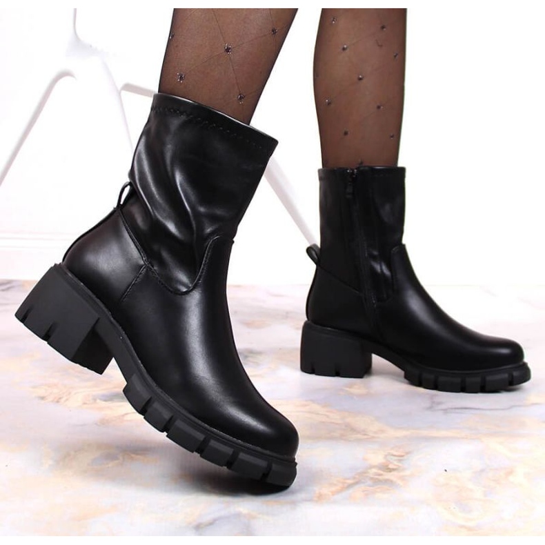Botas Jodhpur com salto alto e plataforma isolada Jezzi W JEZ379 preto 2