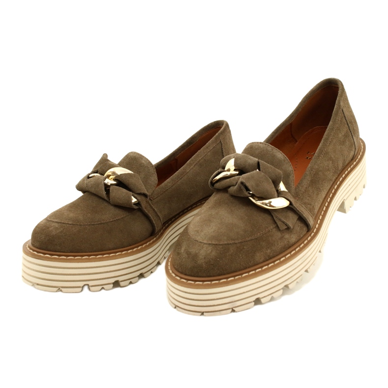 Sapatos femininos com ornamento ornamental Laura Messi 2523 Green verde 2