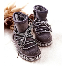 Botas de neve infantil com zircões cinzentos cinza 1