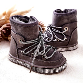 Botas de neve infantil com zircões cinzentos cinza 3