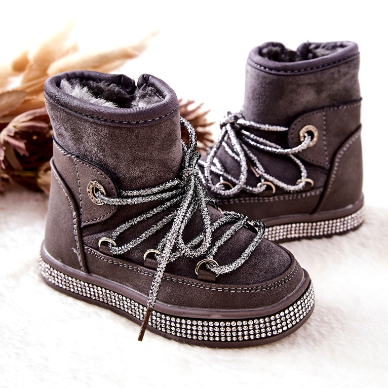 Botas de neve infantil com zircões cinzentos cinza 3 Botas de neve infantil com zircões cinzentos cinza 3