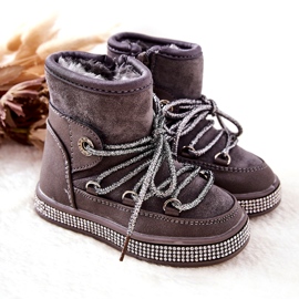 Botas de neve infantil com zircões cinzentos cinza 4