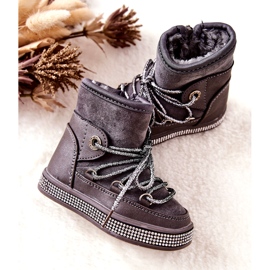 Botas de neve infantil com zircões cinzentos cinza 2 Botas de neve infantil com zircões cinzentos cinza 2