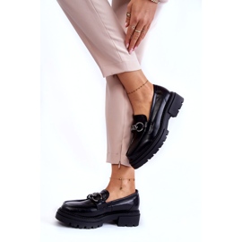 Sapatos de couro eco feminino la.fi preto com uma corrente 3