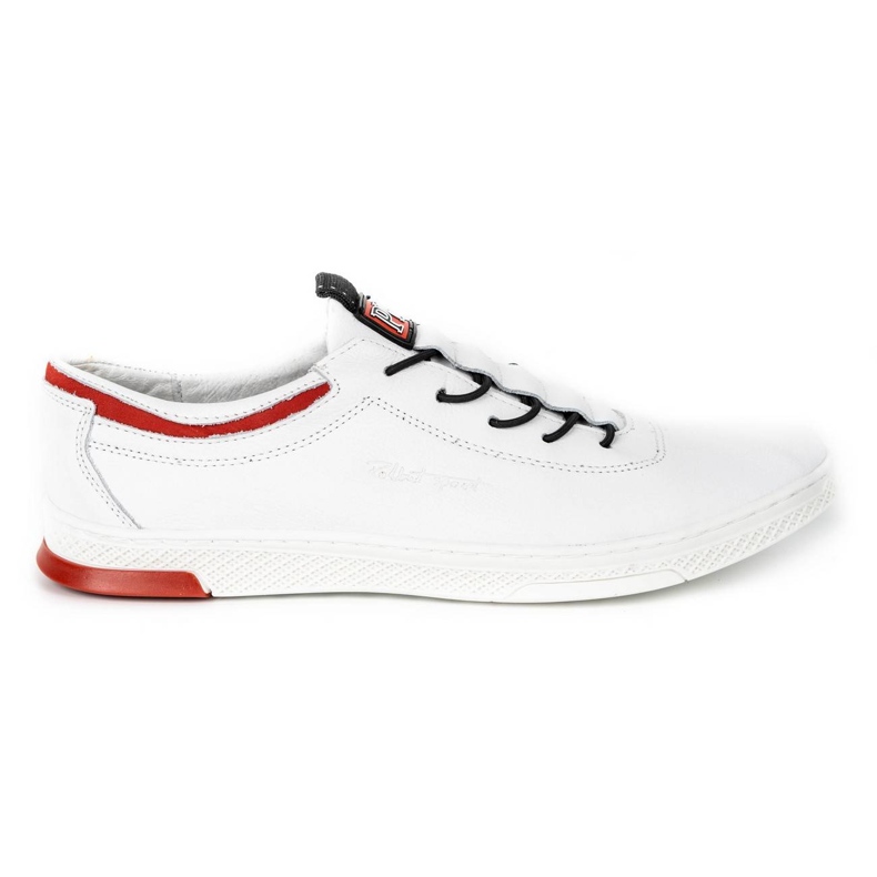Polbut Sapatos casuais de couro masculino K23 branco com vermelho 2