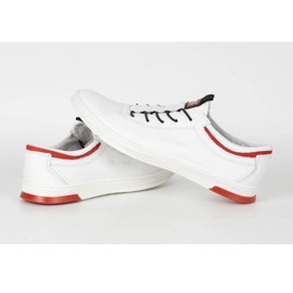 Polbut Sapatos casuais de couro masculino K23 branco com vermelho 6