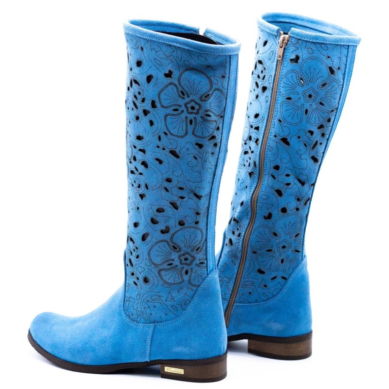Olivier Botas femininas bordadas com flores azuis azul 4