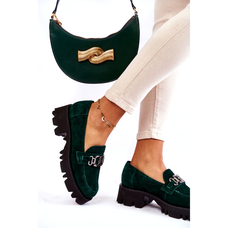 Sapatos de camurça feminina com decoração Laura Messi 2489 Green verde 2