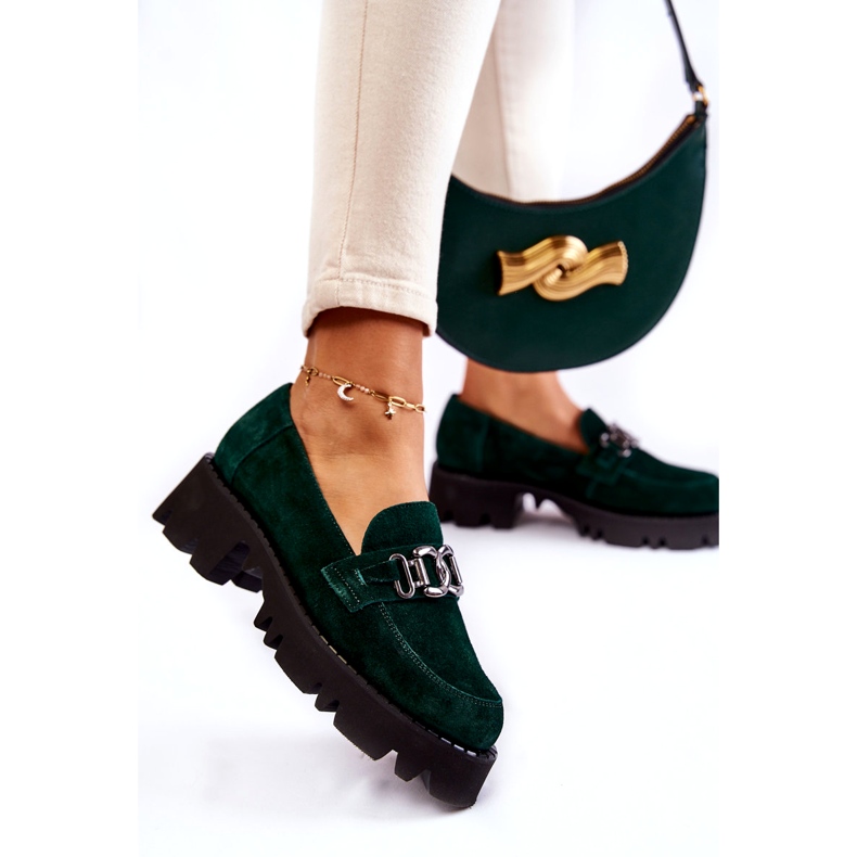 Sapatos de camurça feminina com decoração Laura Messi 2489 Green verde 4