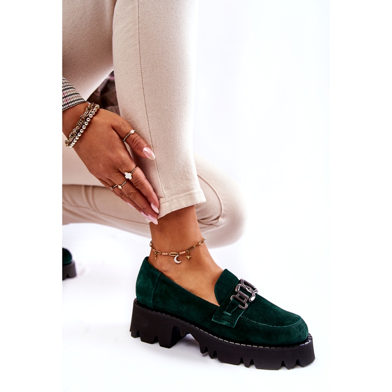 Sapatos de camurça feminina com decoração Laura Messi 2489 Green verde 5