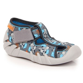 Chinelos de criança de velcro com um bastão Befado cinza 1