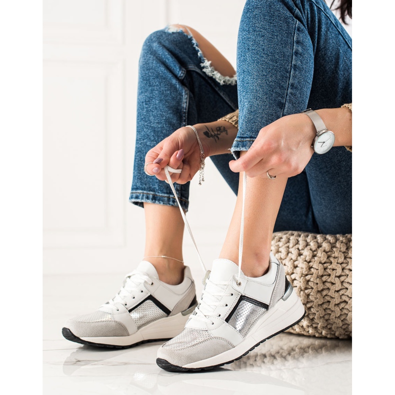 Evento Tênis esportivos de couro branco prata 1
