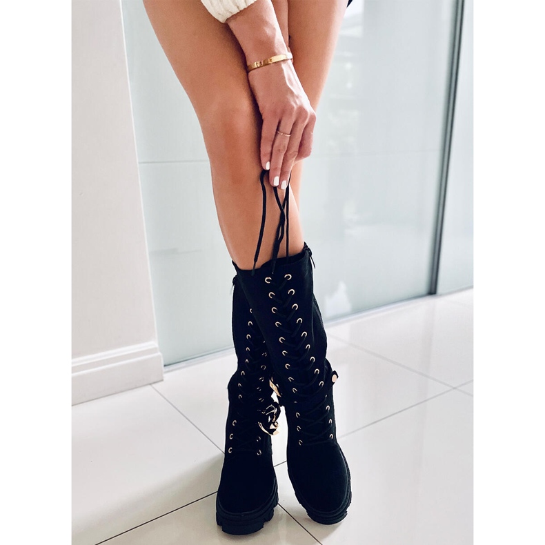 Charlize Botas pretas de camurça com cadarço preto 1