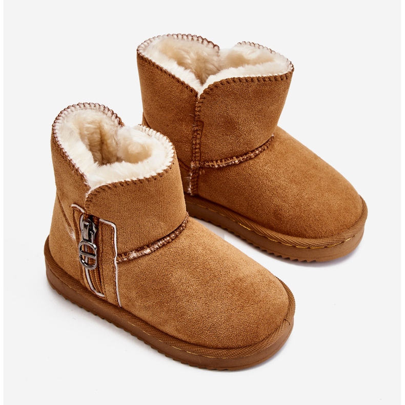 Botas de neve isoladas sem cadarço Camel Catellie infantil castanho 1