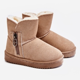 Botas de neve quentes sem cadarço infantis Bege Catellie castanho 1