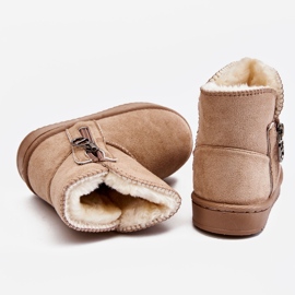 Botas de neve quentes sem cadarço infantis Bege Catellie castanho 2