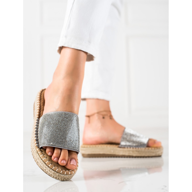 SHELOVET Chinelos com zircônias cúbicas prata cinza 1