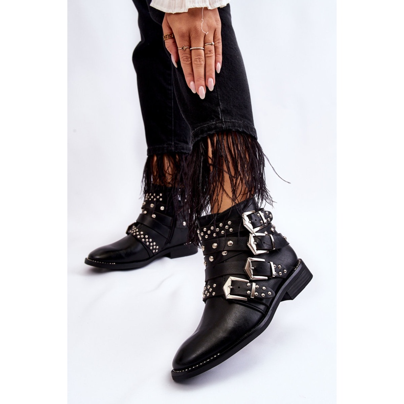 PA1 Botas femininas com listras e tachas pretas Ramso preto 2