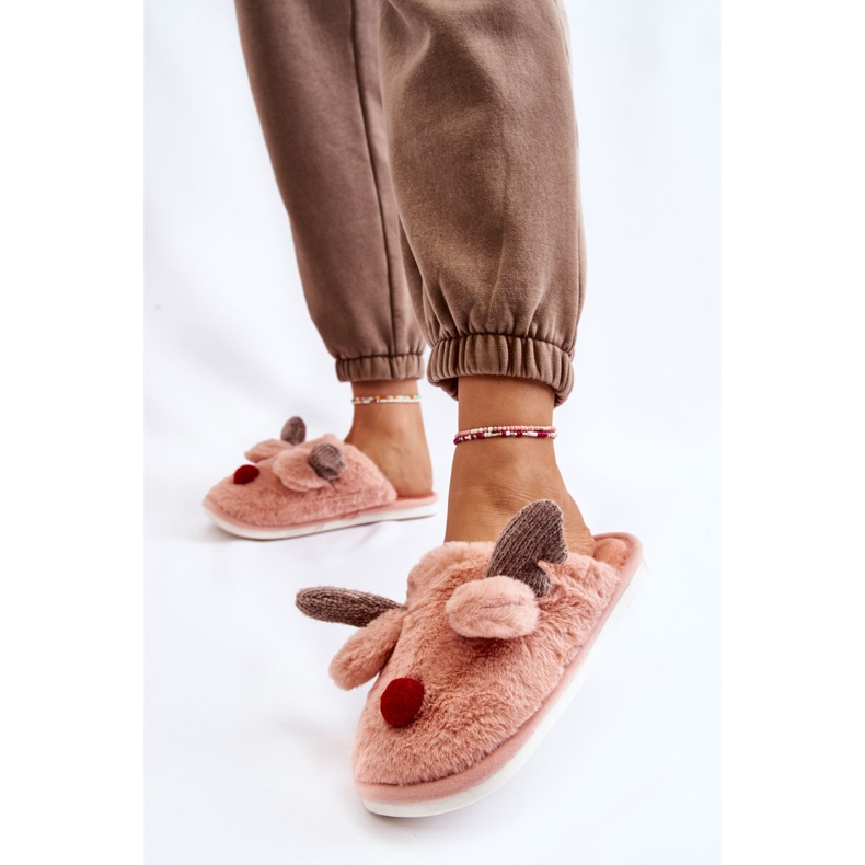 PA1 Chinelos femininos com pelo e rena rosa Sopya 2