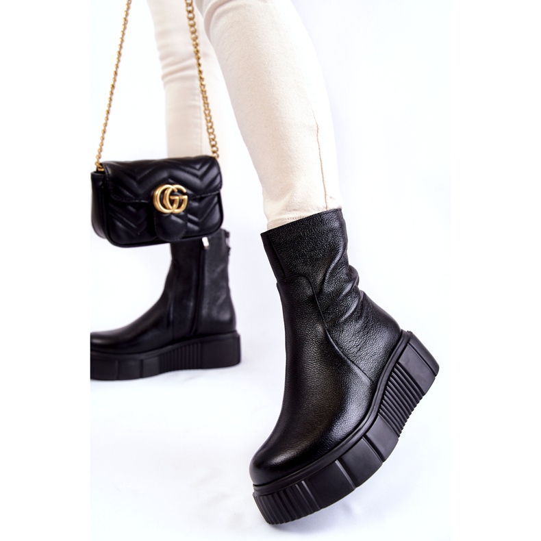 PL5 Botas de couro femininas na plataforma preta preto 1