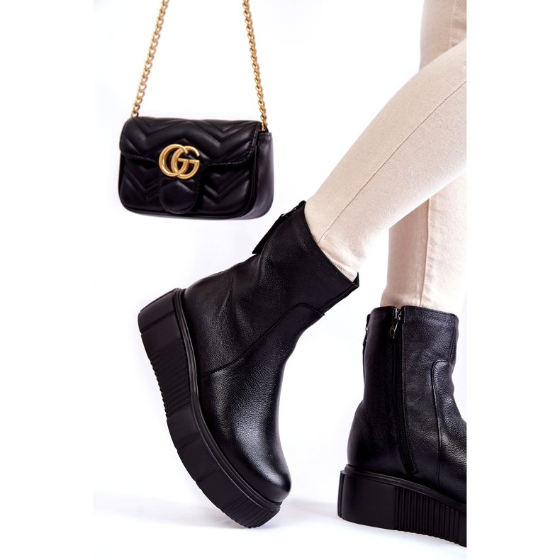 PL5 Botas de couro femininas na plataforma preta preto 2