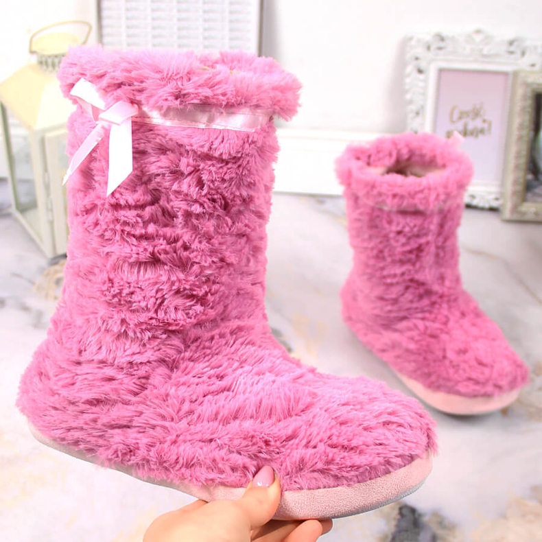 BM Chinelos de pelo alto aquecidos de mulher rosa Stella 1