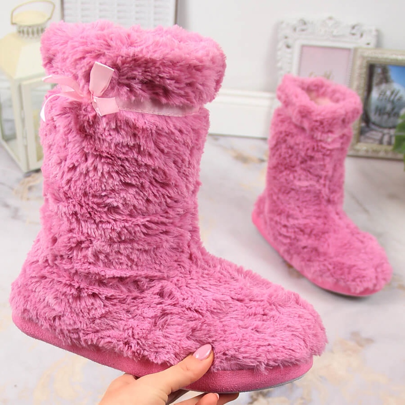 BM Chinelos femininos de pele com isolamento alto rosa Stella 1