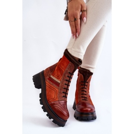Botas femininas de couro salto baixo Maciejka 05624-08 laranja-marrom 1