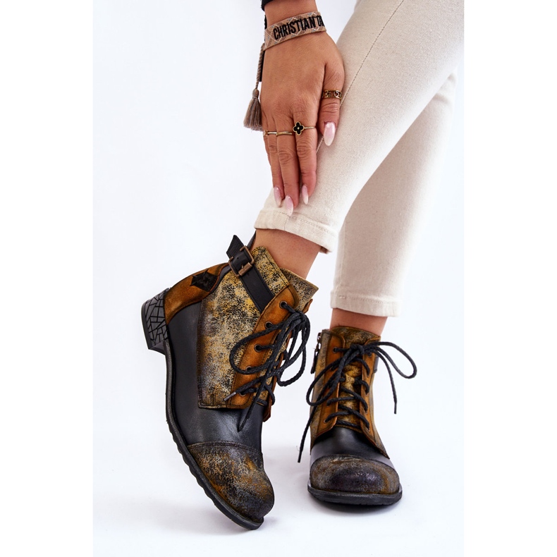 Botas femininas de couro Maciejka 05077-07 amarelo-preto 1